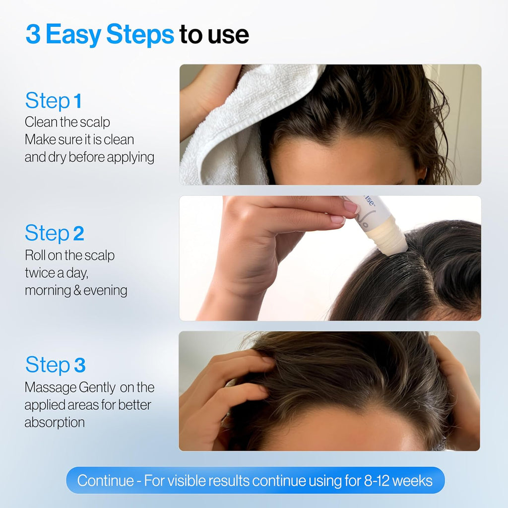 Triple-Action Hair Growth Serum Roll-On with Rosemary, Redensyl & Anagain | DHT-Blocking Scalp Serum