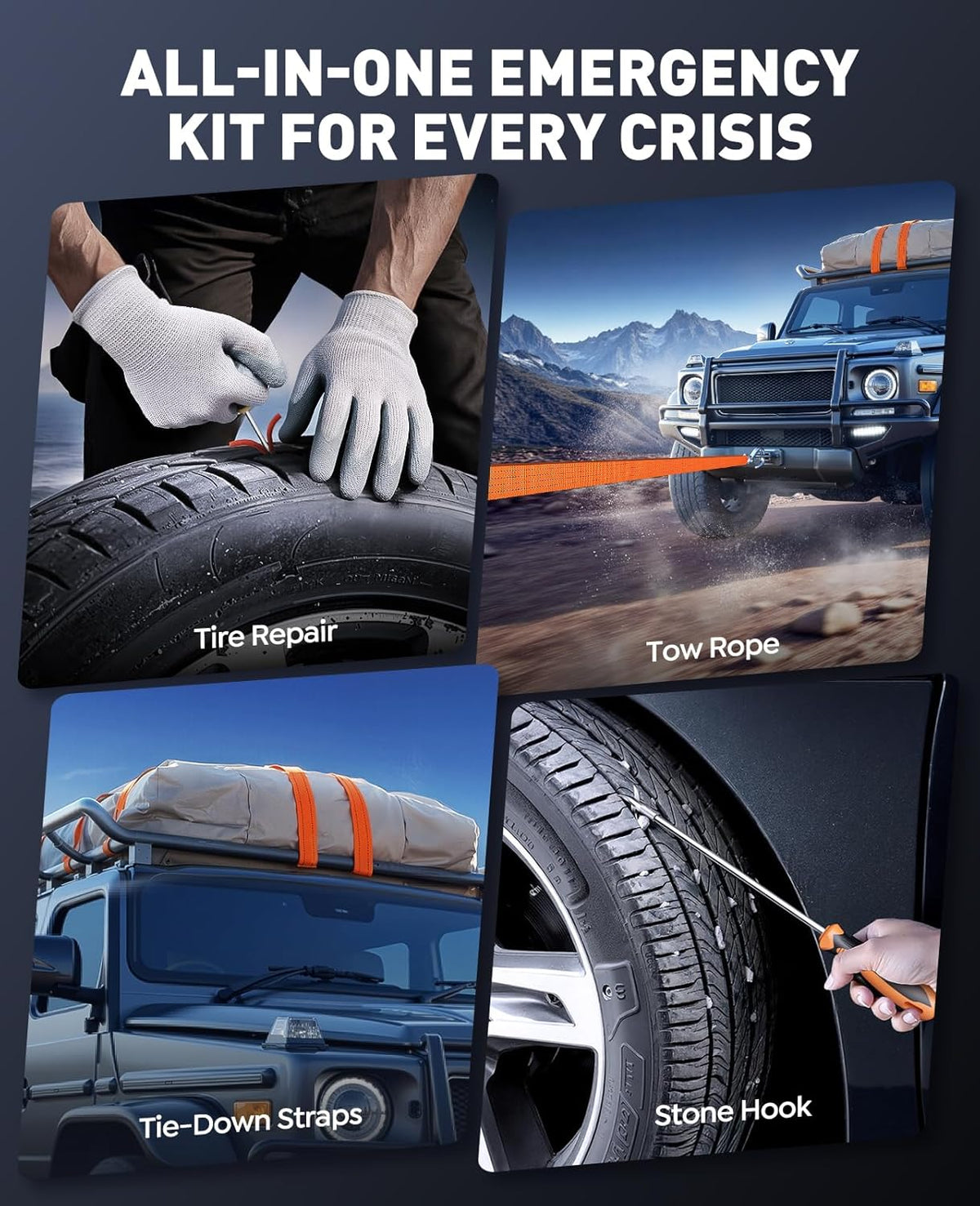 16-in-1 Car Jump Starter with Air Compressor, 8000A Peak, 160PSI Tire Inflator, Emergency Kit