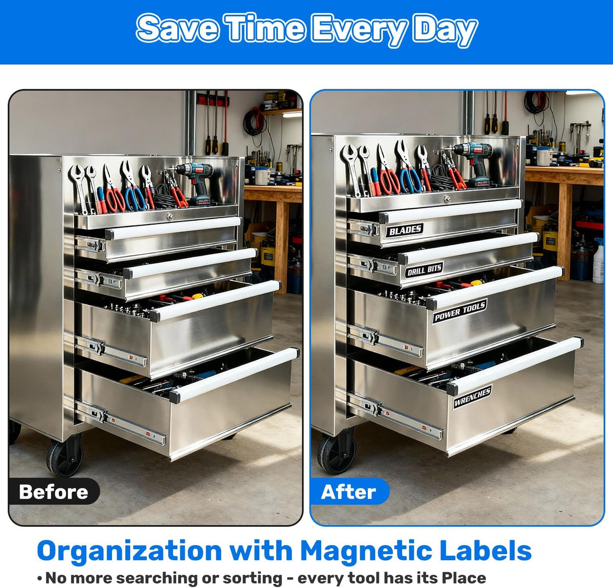 12-Pack Magnetic Toolbox Labels for Steel Storage - Quick Identification & Reusable