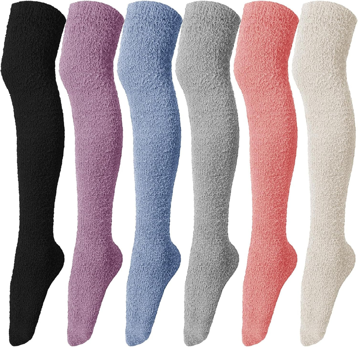 6 Pairs Women's Knee High Fuzzy Socks - Soft, Warm, Cozy Thigh High Stockings