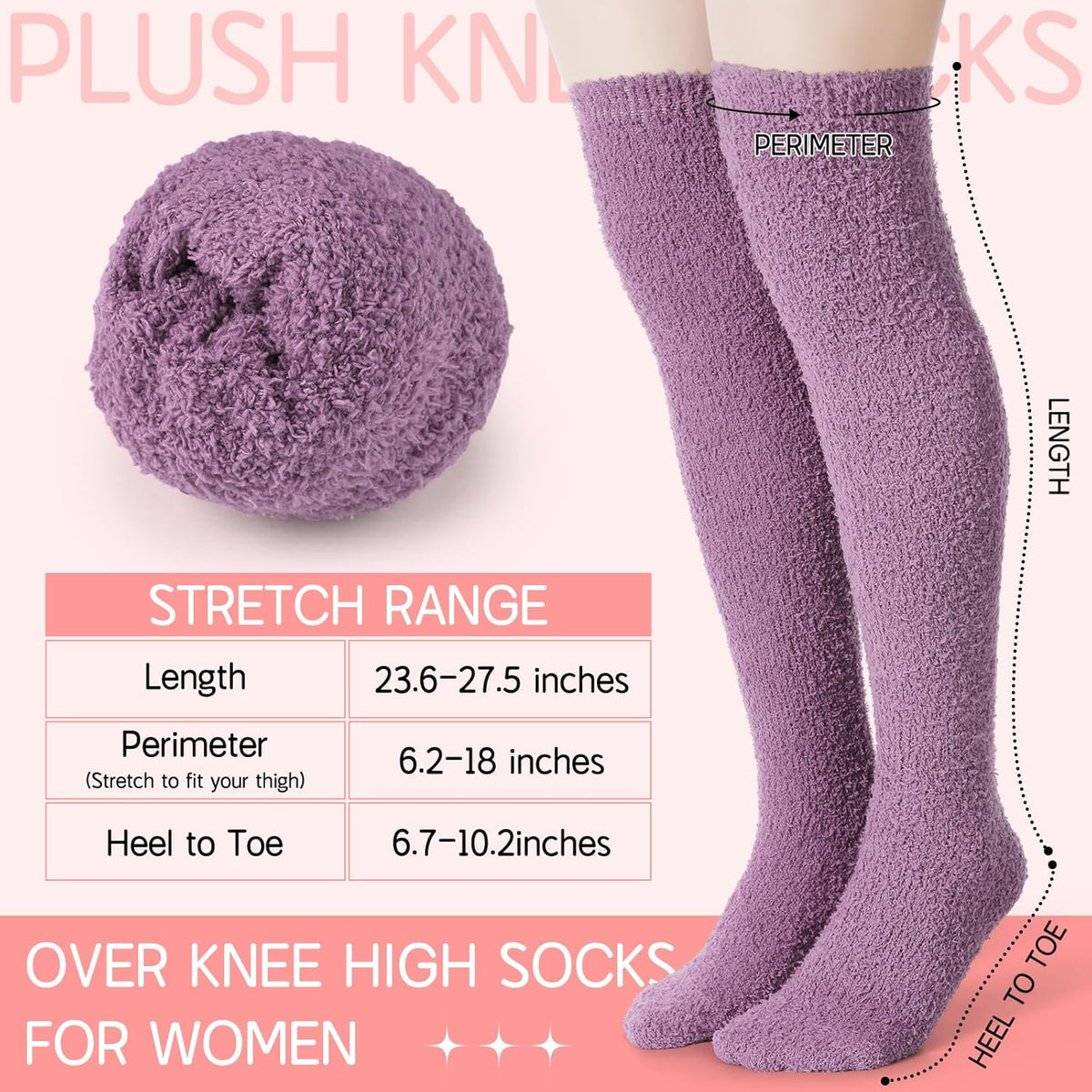 6 Pairs Women's Knee High Fuzzy Socks - Soft, Warm, Cozy Thigh High Stockings