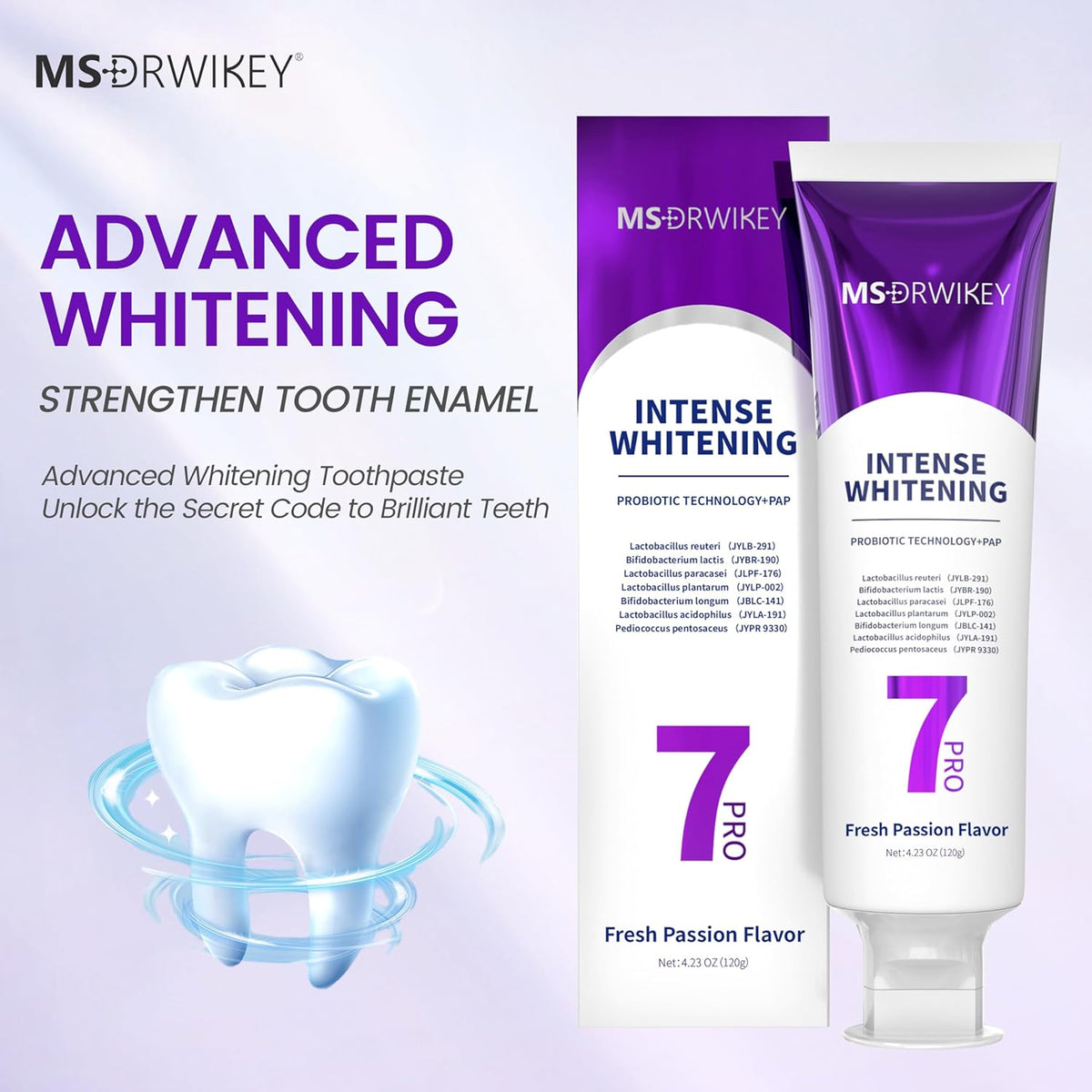 7 Probiotics Deep Whitening Toothpaste with Purple Beads - Fluoride-Free, Enamel-Safe, Fresh Mint, 4.23 oz (3-Pack)