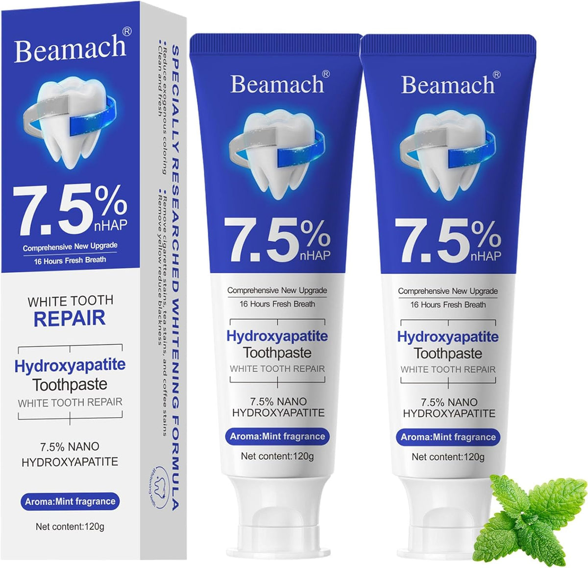 Nano Hydroxyapatite Toothpaste, 7.5% Hydroxyapatite for Enamel Repair & Whitening, Fluoride-Free, Gentle Mint