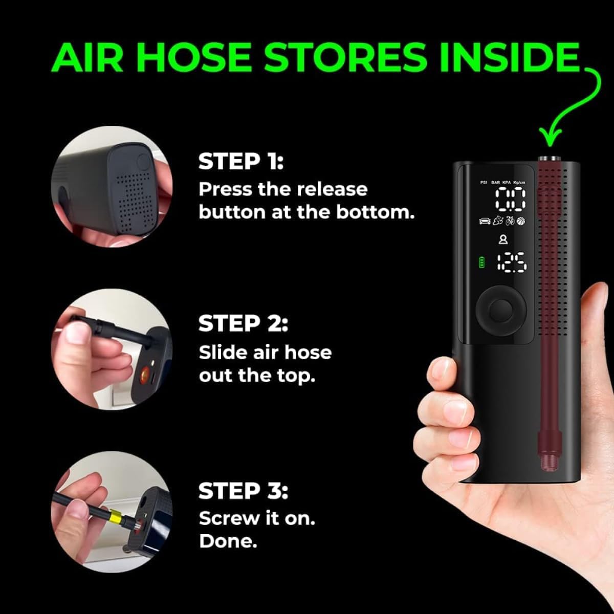 Portable Tire Inflator with Digital Gauge, Auto Shut-Off, LED Light - Cordless Air Pump for Car, Bike, Ball