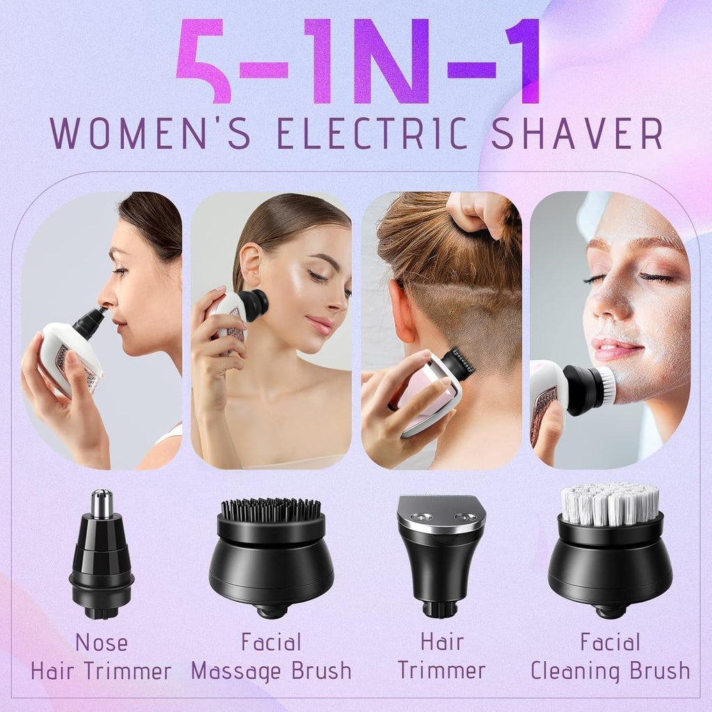 5-in-1 Women's Electric Shaver: Rechargeable Wet/Dry Body Hair Remover & Facial Trimmer