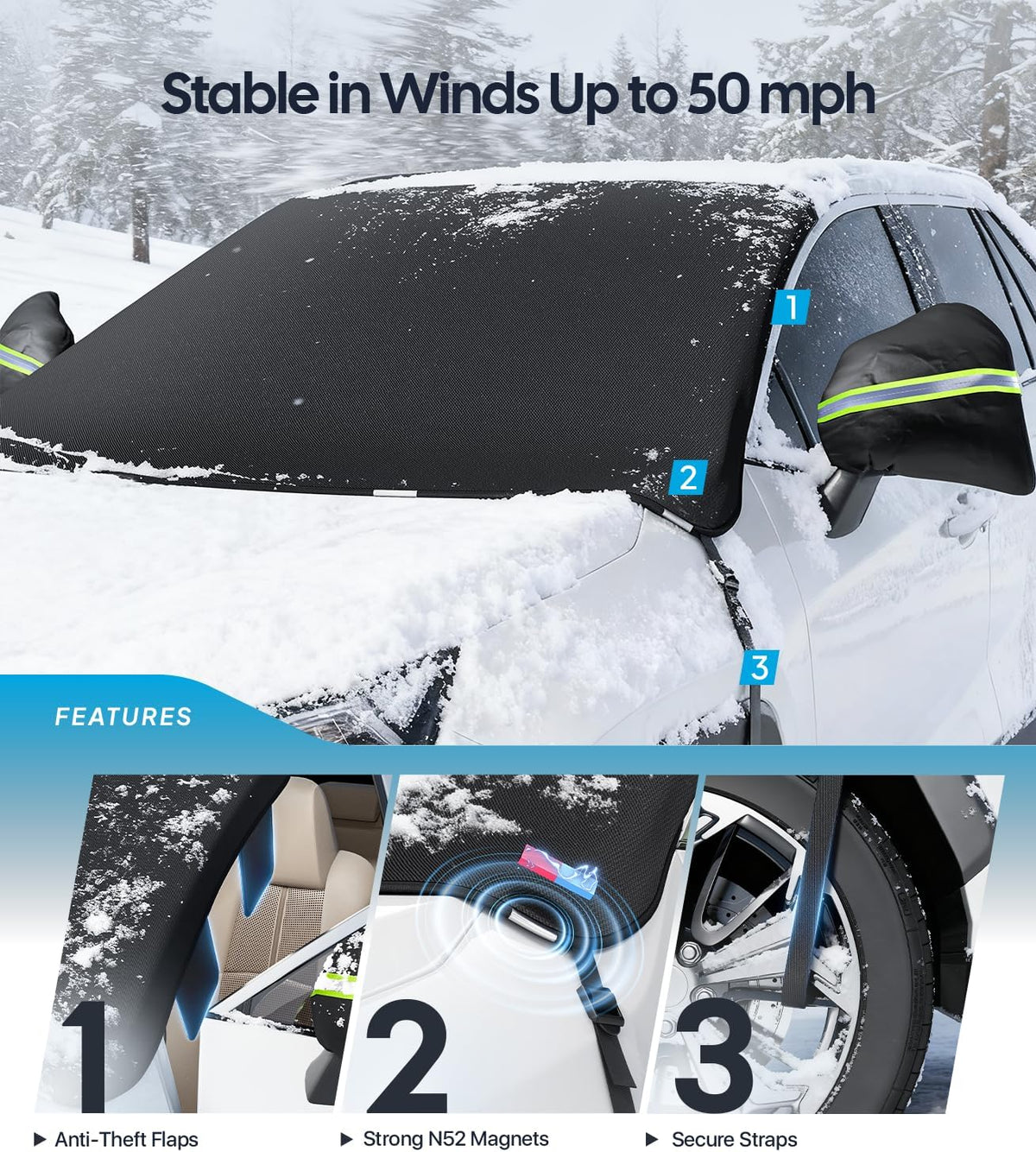 2026 Upgrade Windshield Snow Cover for Ice & Snow - 600D Heavy Magnetic Anti-Hail Protector, Fits Large SUVs & Trucks