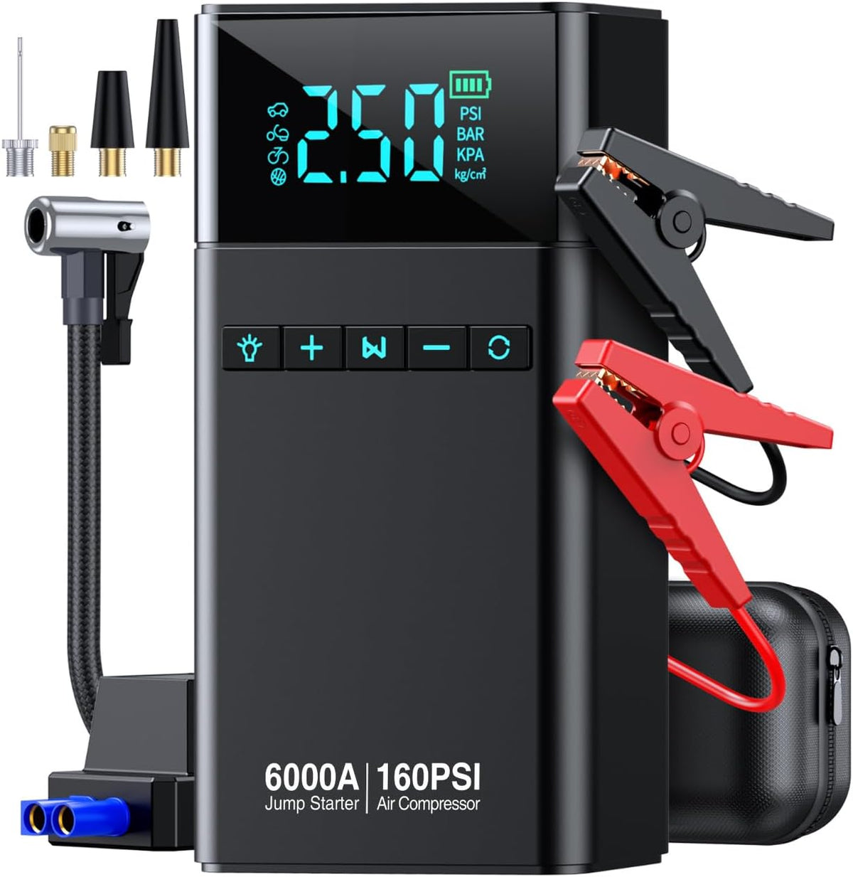 10-in-1 Portable Car Battery Jump Starter with Air Compressor, 6000A 160PSI Power Pack