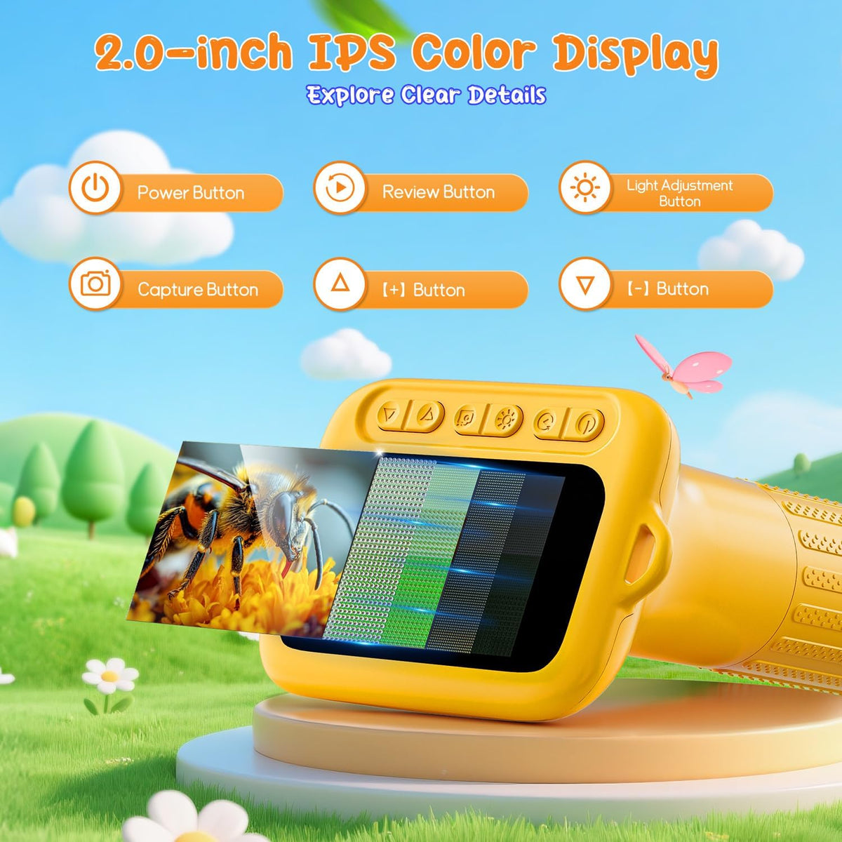 Digital Microscope for Kids with 2" Screen, 1000X Magnification & HD Camera, Portable Science Toy for Ages 4-12
