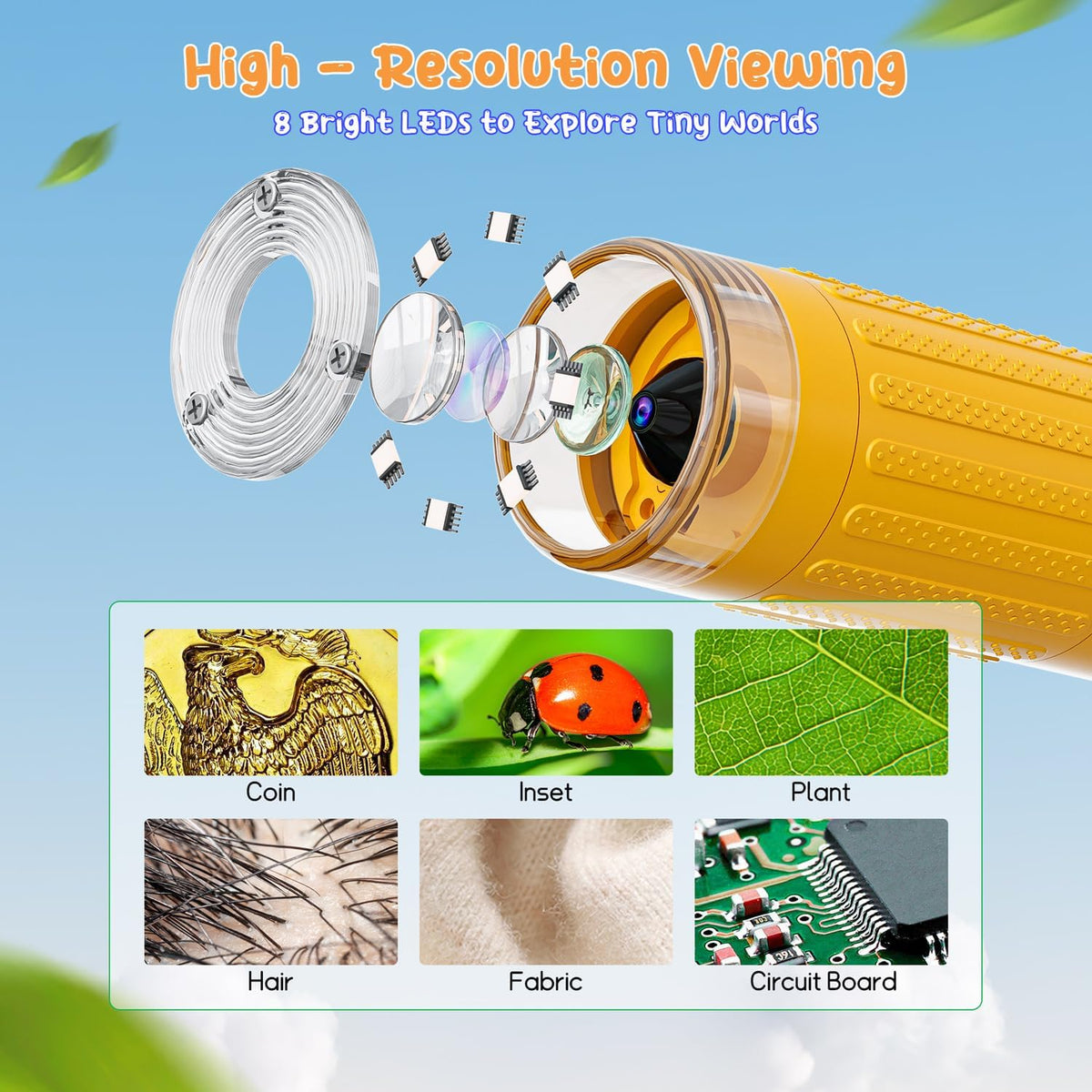 Digital Microscope for Kids with 2" Screen, 1000X Magnification & HD Camera, Portable Science Toy for Ages 4-12