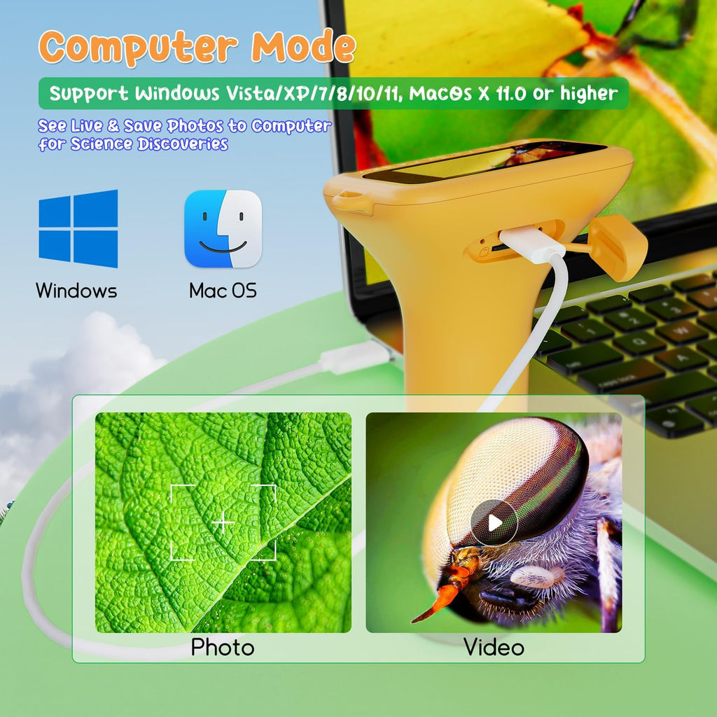 1000X Handheld Digital Microscope for Kids with 4K Screen & 12 Slides