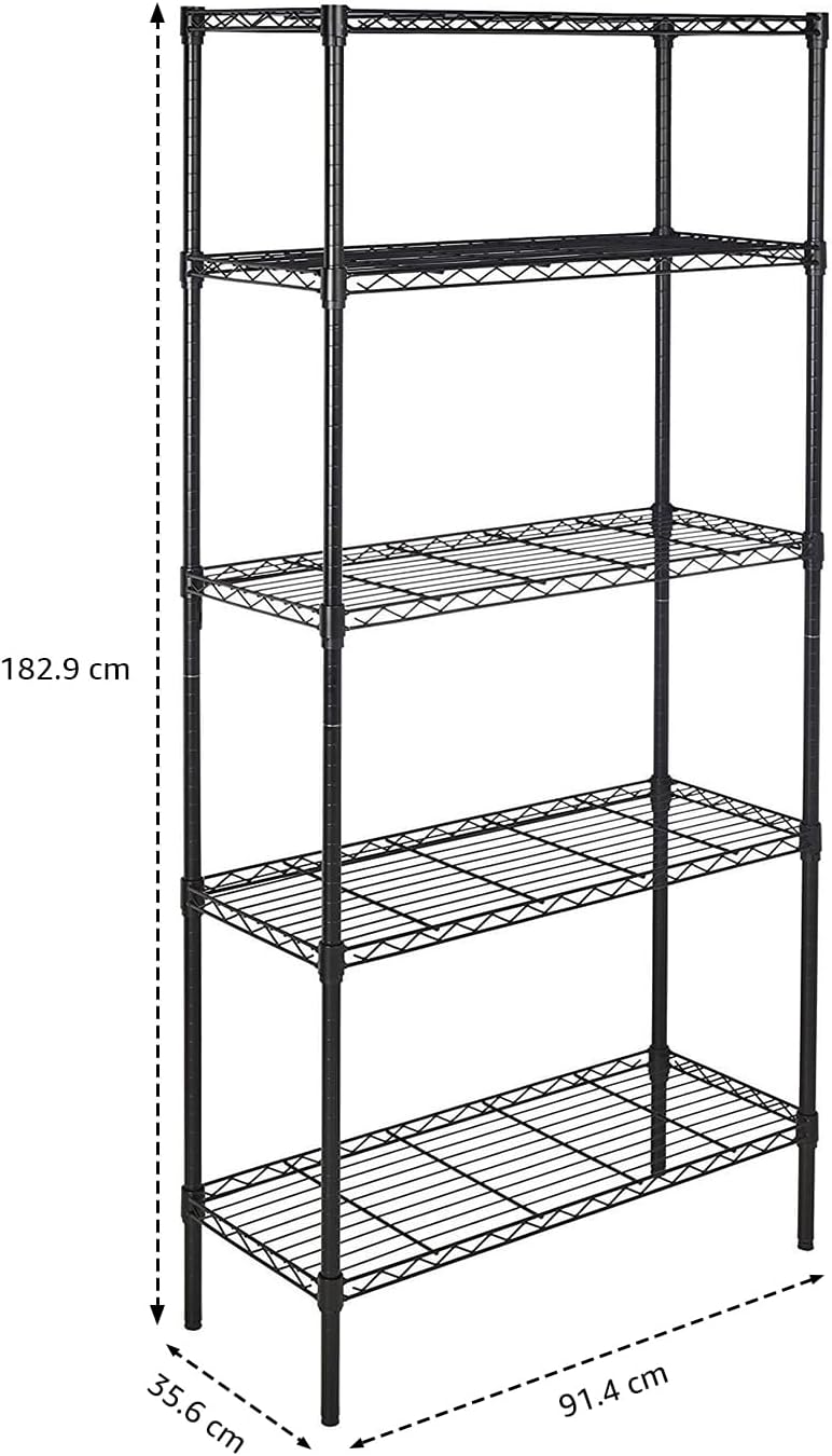5-Shelf Adjustable Heavy Duty Steel Wire Rack Storage Shelving Organizer, 36" x 14" x 72", Black
