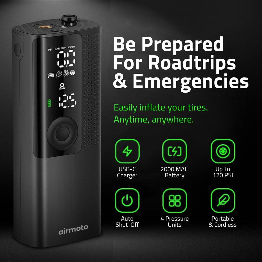 Portable Tire Inflator with Digital Gauge & Auto Shut-Off | Cordless Air Compressor for Cars, Bikes, Balls