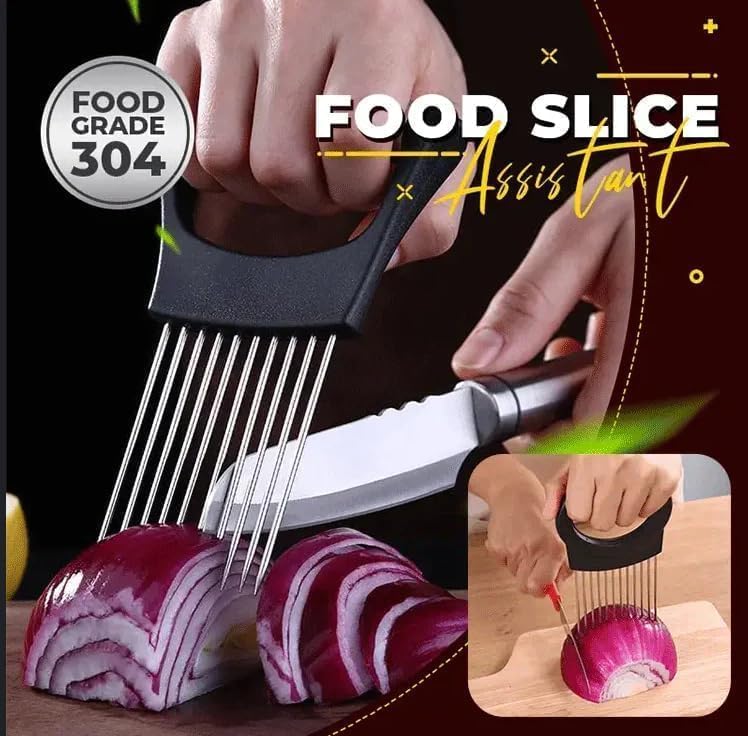 Stainless Steel Onion Slice Holder and Vegetable Slicer for Safe Even Cutting