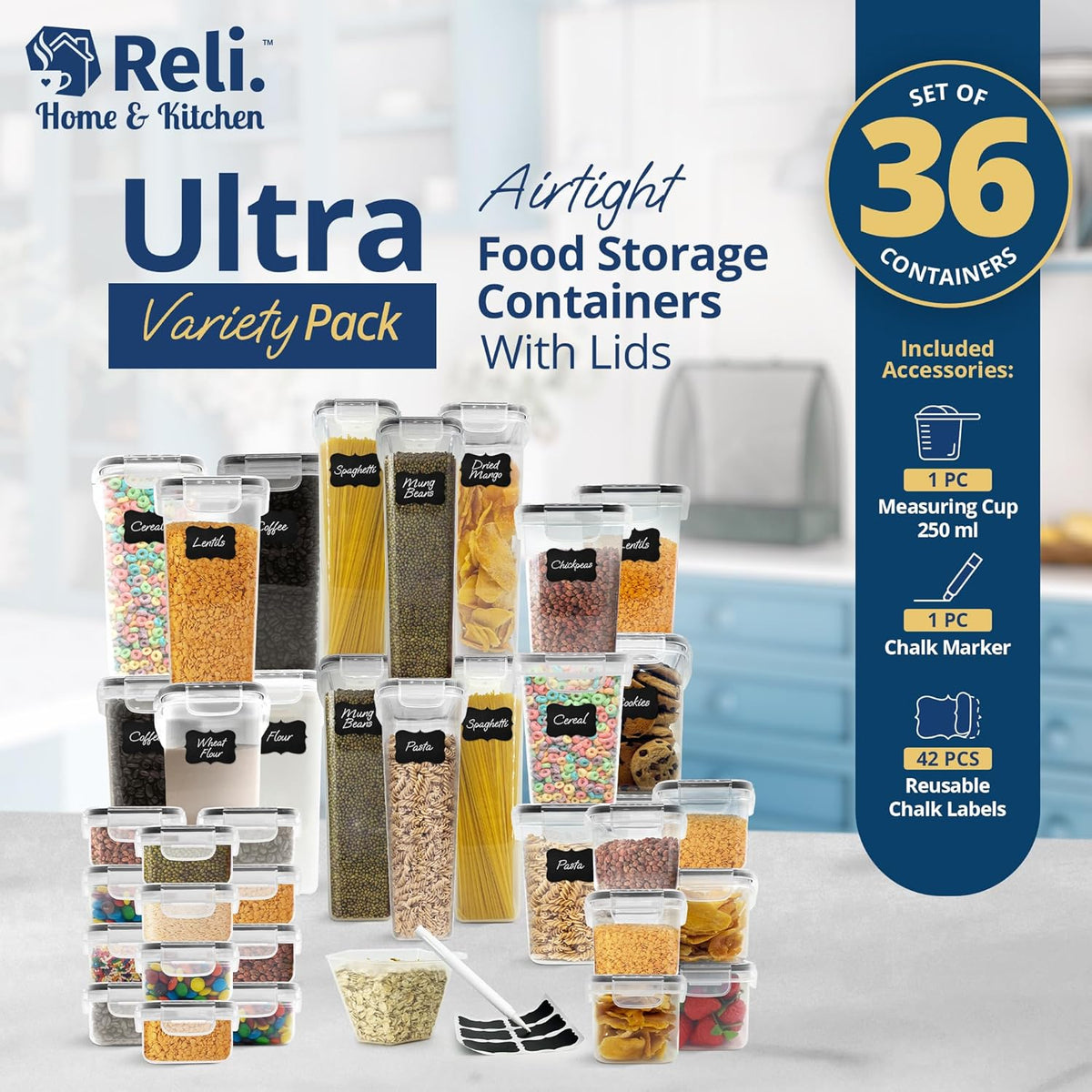 36-Piece Airtight Food Storage Containers with Lids - BPA-Free Plastic Pantry Organizers