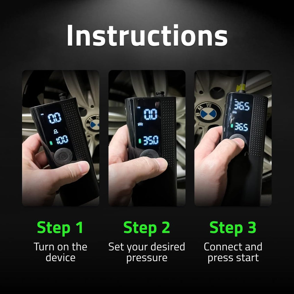 Portable Tire Inflator with Digital Gauge & Auto Shut-Off | Cordless Air Compressor for Cars, Bikes, Balls