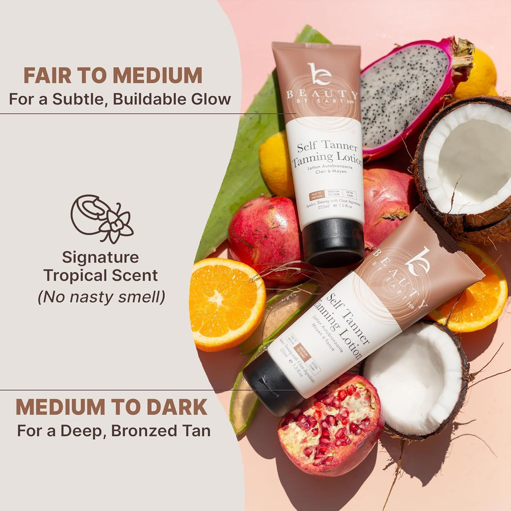 Natural & Organic Self Tanning Lotion for Face & Body - Streak-Free Medium to Dark Glow